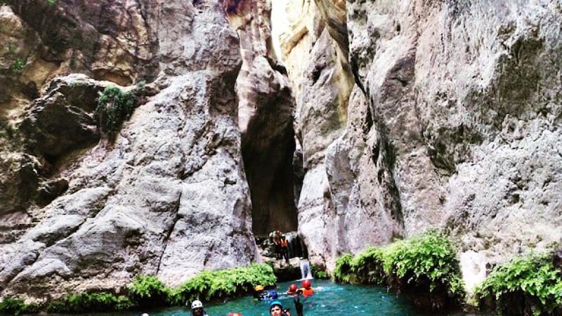 Climbing valley in full water road in reghez canyon near shiraz